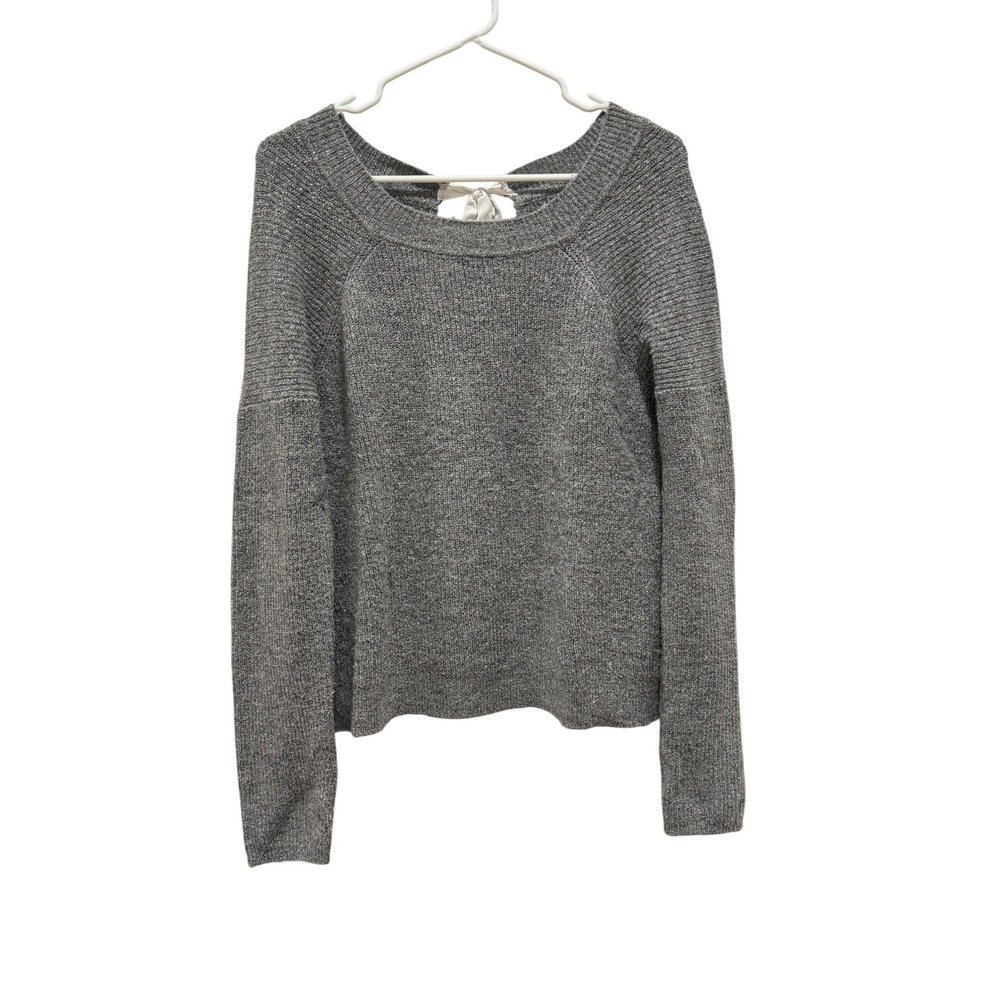 Abercrombie & Fitch Womens Gray Metallic Knit Sweater Medium Tie Back